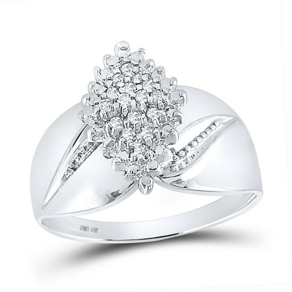 10K White Gold Genuine Round Diamond Women's Groove Marquise Cluster Ring 1/8 CT