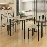 Costway 5 Piece Dining Table Set 29.5 with 4 Chairs Wood Metal Kitchen Breakfast Furniture Natural