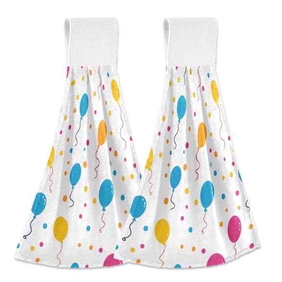 Haosy 2 Pack Kitchen Wash Cloths with Hanging Loops Absorbent Absorbent Quick Drying Hand Towels, Balloons and Dots