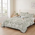 thumbnail image 2 of King Quilt Set 96''x106'', Farmhouse Sage Green Lightweight Summer Bedspread Coverlet Set with 2 Pillow Shams, Vintage Flower Leaf Botanical Breathable All Season Quilt Bedding for Bedroom/Guest Room, 2 of 9