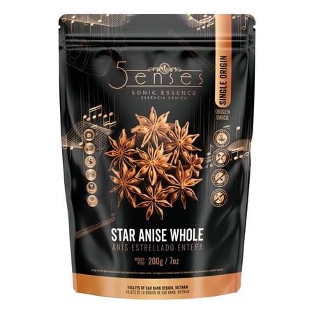 5Senses Star Anise Whole Pods | Anís Estrellado | Sonic Essence | Single Origin, Non-GMO, Fairtrade| Aromatic Oriental Spice with Sweet Licorice Flavor (1.75oz/50g)