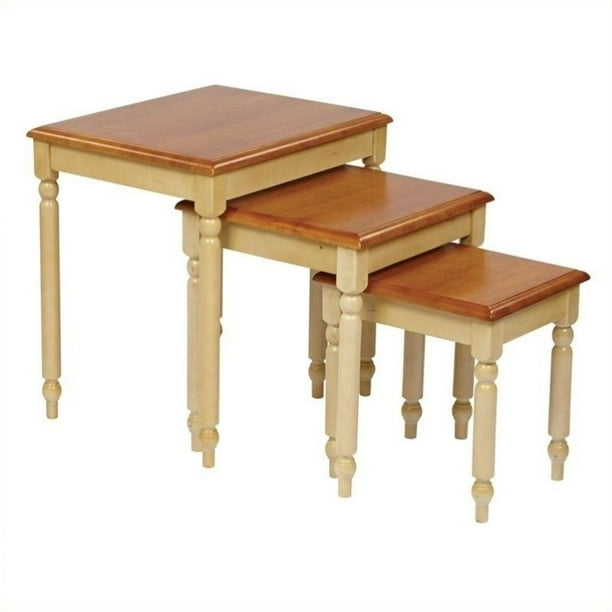 3Piece Nesting Tables, Country Cottage Buttermilk and Cherry Finish