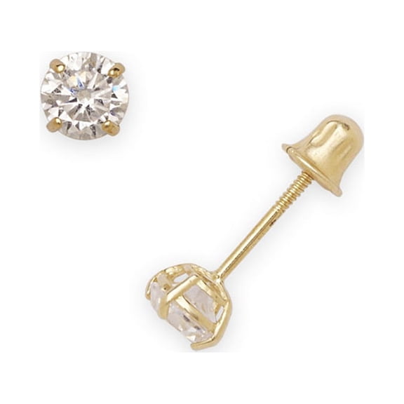 14k Yellow Gold 3mm Round Cubic Zirconia Screw-Back Earrings