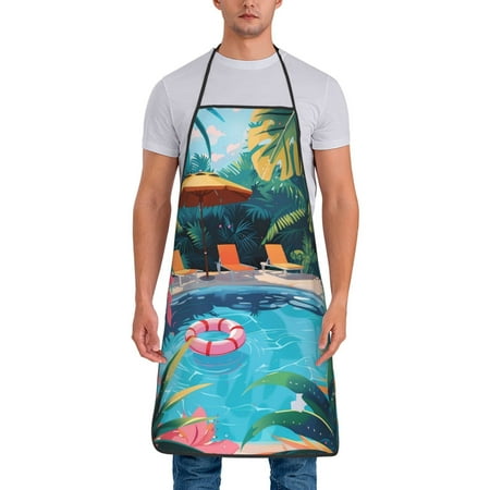

Jgfou Tropical Poolside Relaxation Print Anti-fouling Apron for Men Women Waterproof Oil-Proof Kitchen Apron with Adjustable Straps Pocket and No-Pill No-Fade Fabric