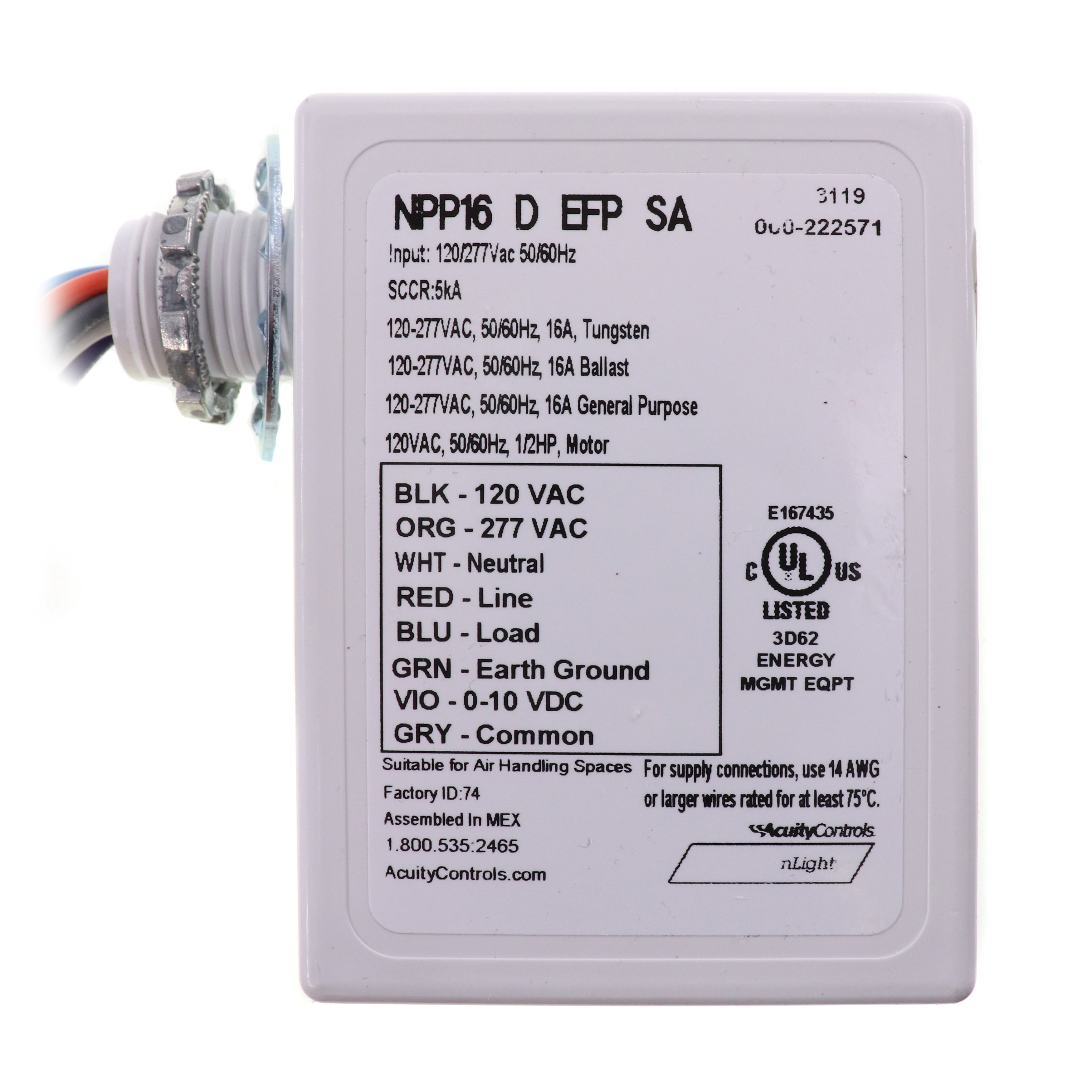 Sensor Switch NPP16DEFPSA nLIGHT Occupancy Controlled Power Pack