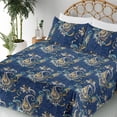 thumbnail image 3 of Ambesonne Paisley Themed Fitted & Flat Sheet with Sham 3 Pcs Set, Eastern Floral Boho, Twin, Dark Indigo Mustard Cream, 3 of 5