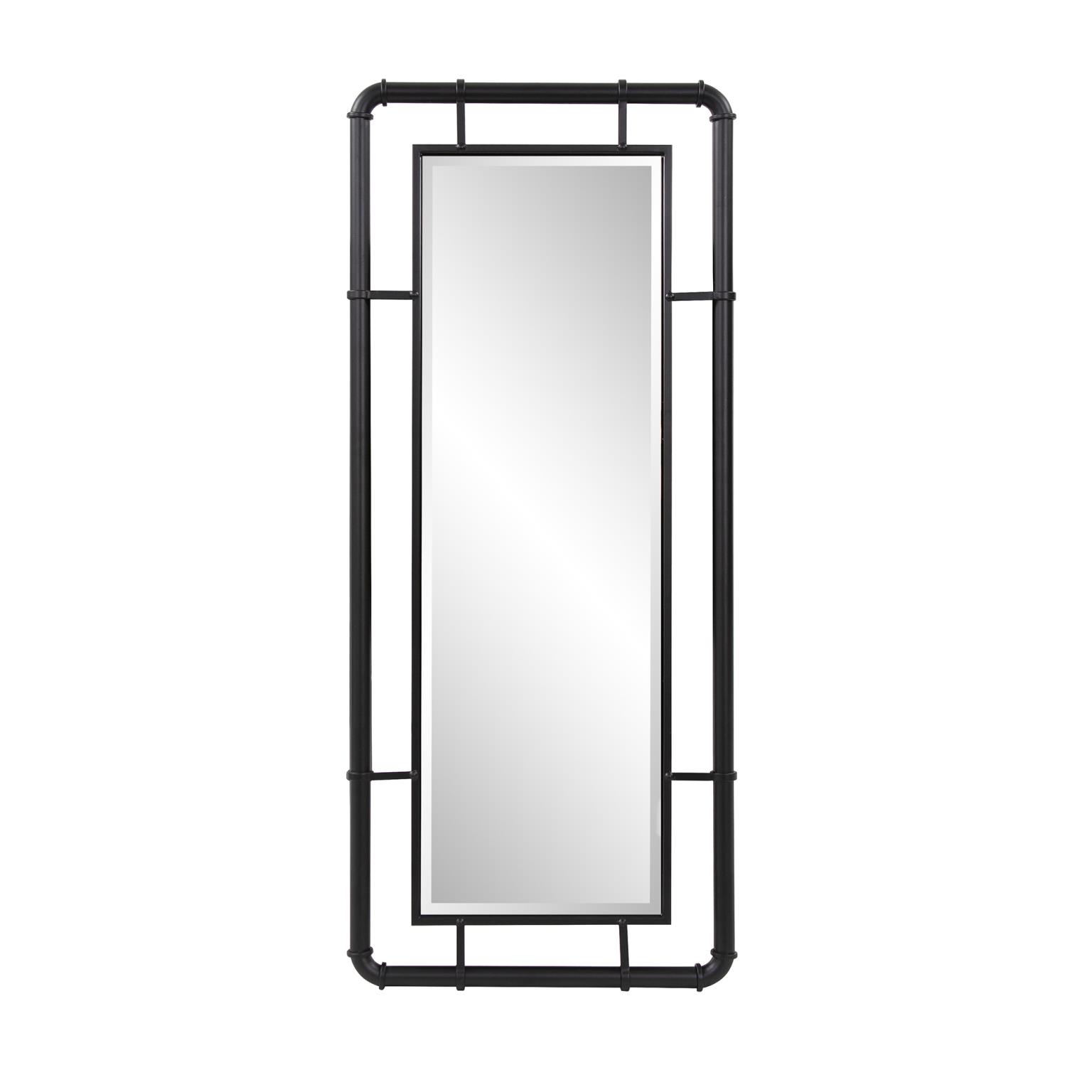 Tyler Dillon Matte Black Pipe Framed Industrial Dressing Mirror - 42"H x 18"W x 2"D