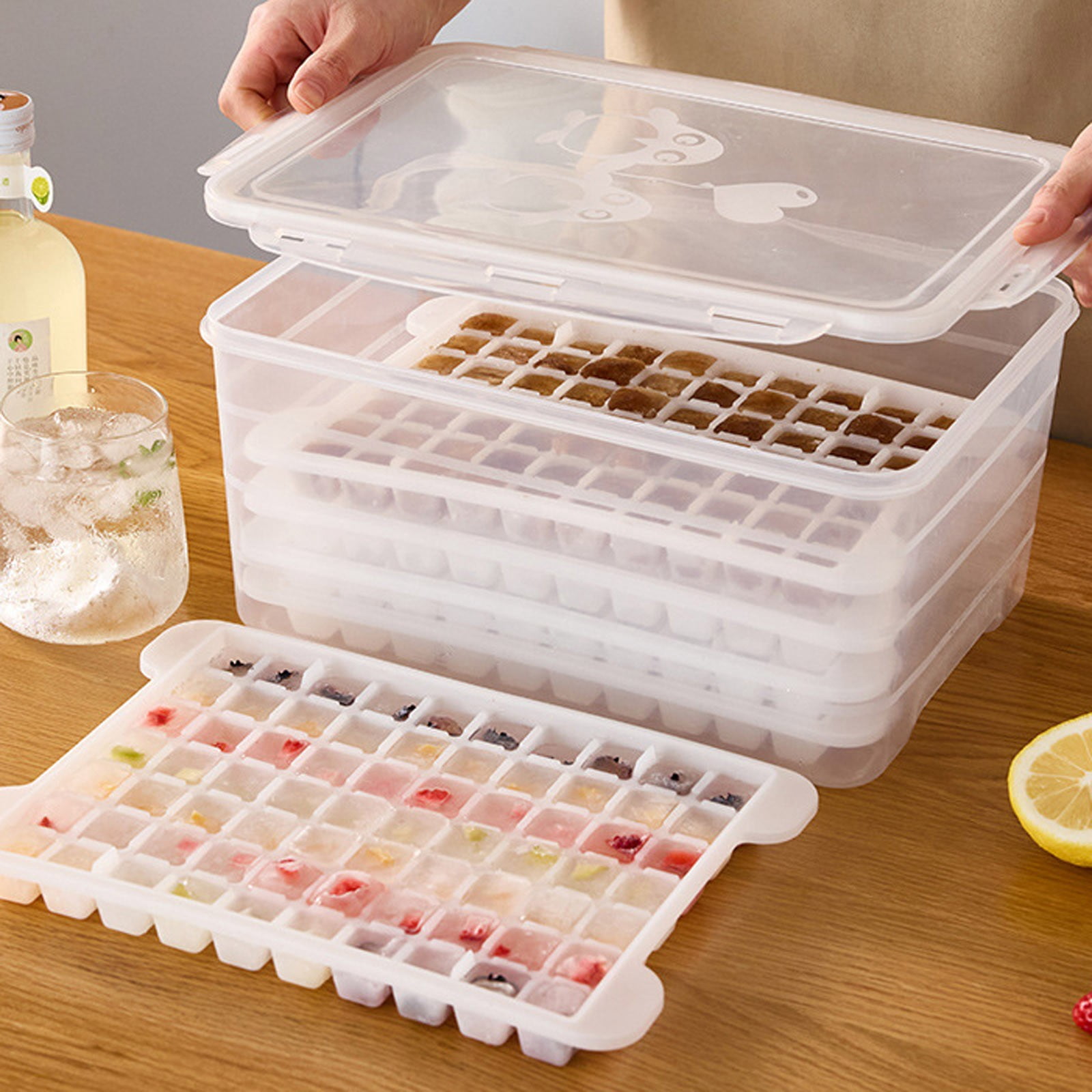 Ice Cube Trays with Lid & Container - 5 Pack Small Crushed Ice Molds for Freezer, DIY Cocktails, , Iced Coffee - 350 Trapezoid Grids, Leakproof Food Storage Box, BPA-Free, Easy Release