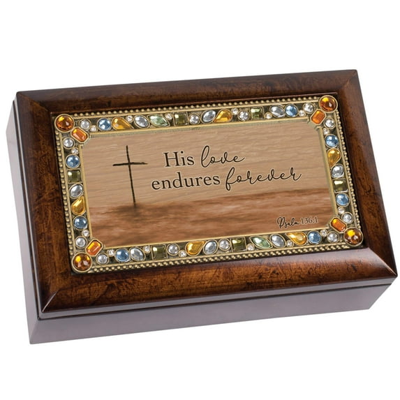 His Love Endures Amber 7 X 4 Mdf Wood Musical Box Plays Tune Amazing Grace