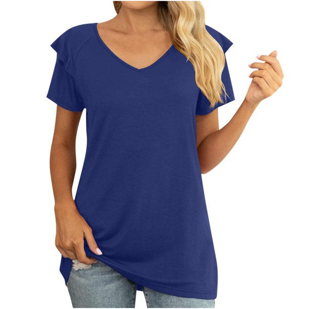 Blusa de manga con volantes y túnica recortada para mujer, informal, sexy, a la moda, para verano OAVQHLG3B Store lin121212