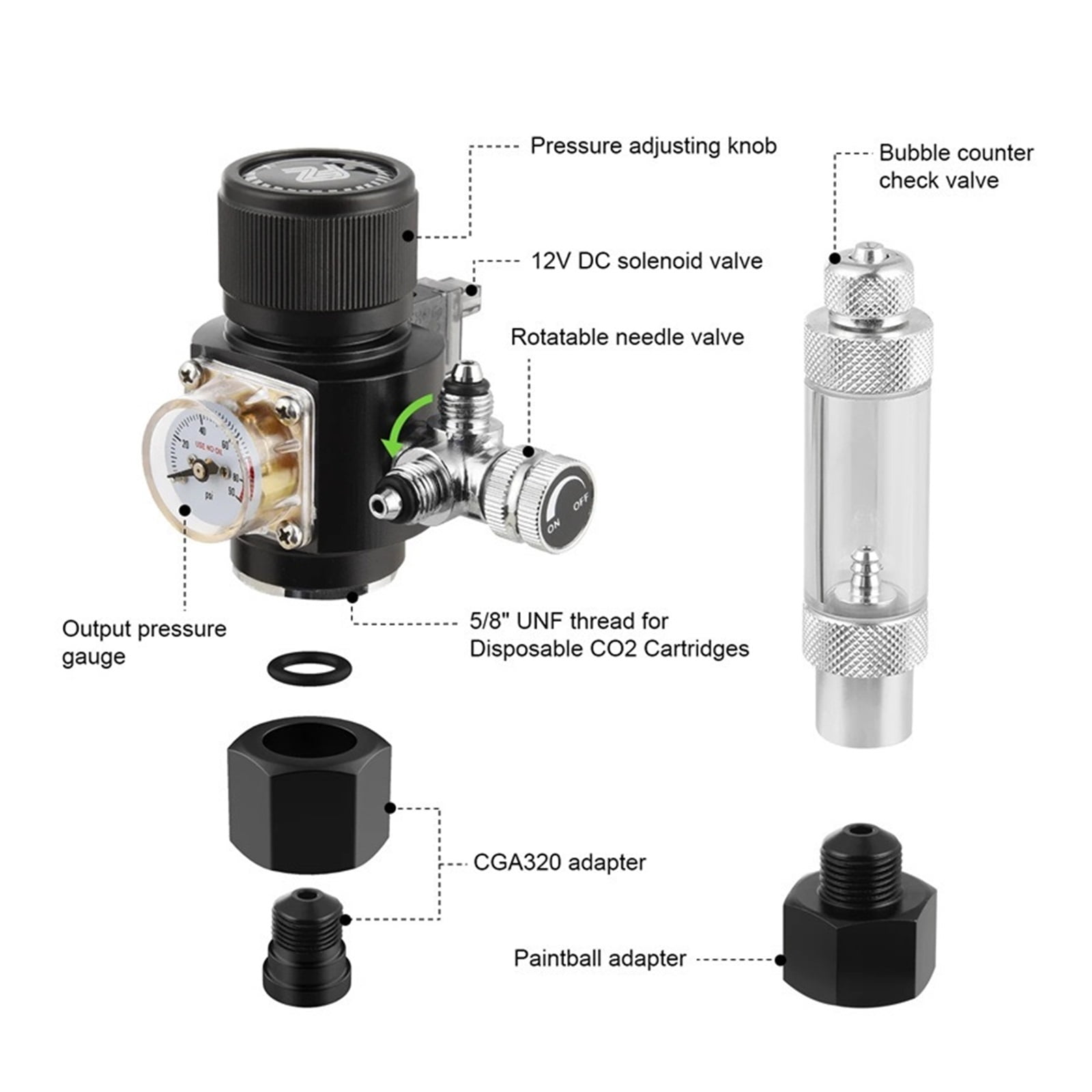 Mini Dual Stage Co2 Regulator Fish Tank Aquarium Solenoid Valve Bubble Counter Fishbowl Accessories Carbon Dioxide Reducer ,Easy to Use