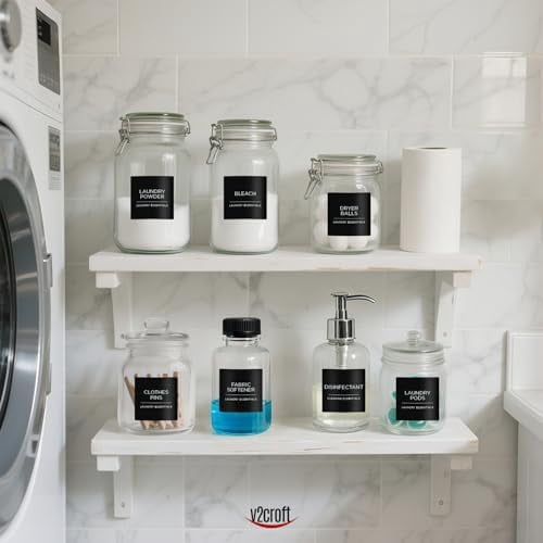 144 PCS Minimalist Laundry Room Labels Set, Water Resistant Stickers,Water/Oil Resistant Stickers for Laundry Room, Linen Closet Home Bathroom and The Beauty Organization（Black