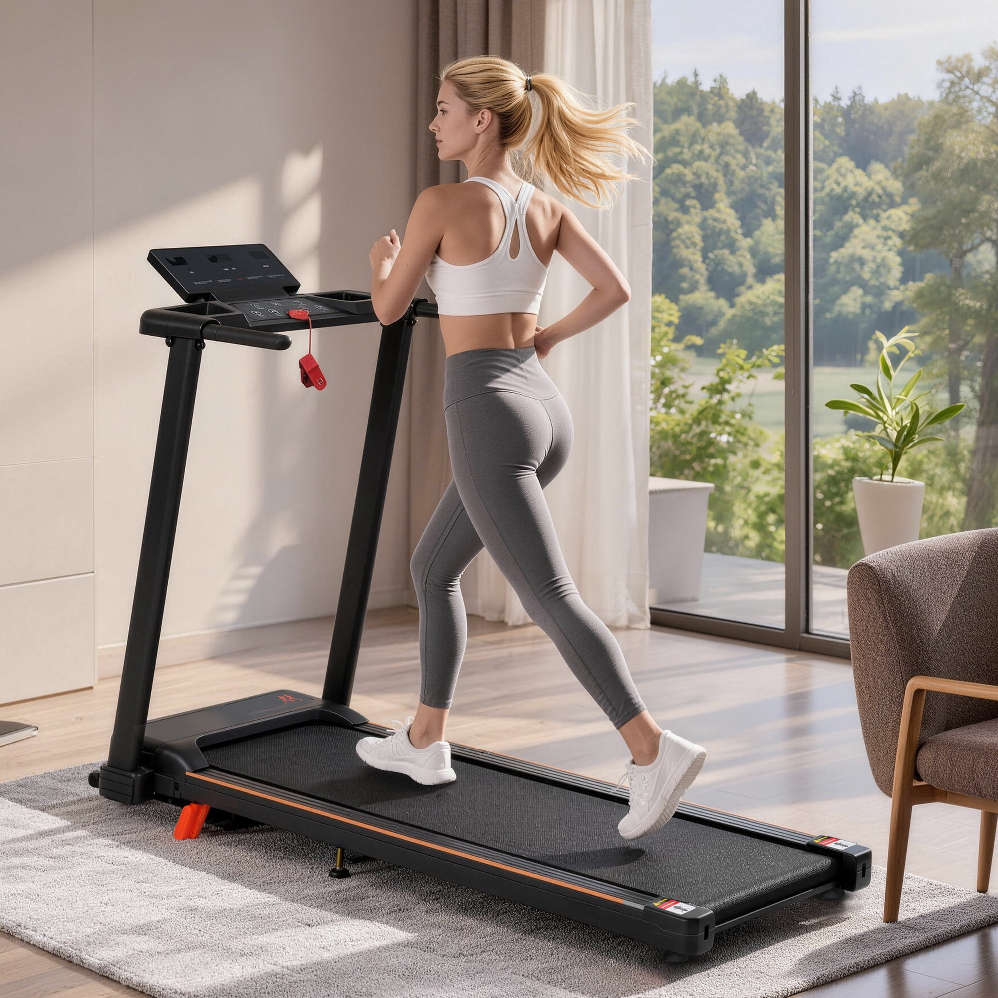 Euroco Portable Folding Treadmill with 8% Incline, 3.0 HP Foldable Treadmill with LED Display,4 Adjustable Support Feet & Cup Holders,265 Lbs Quiet Walking Pad for Home and Office Exercise