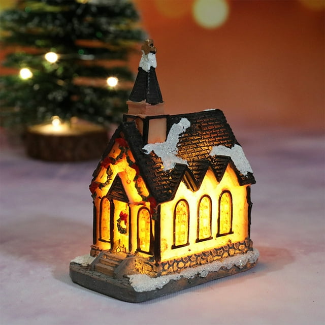 KTTECTOA Christmas Resin House Decoration Decorations Microscape Gifts Christmas Crafts LED Warm Light Christmas Resin House Christmas Decoration Home Desktop Christmas Clearance Home Decor Living Roo
