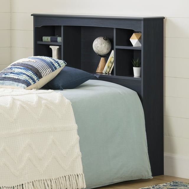 South Shore Aviron Twin Bookcase Headboard with Storage, in Blueberry