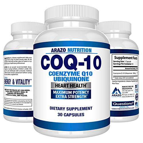 Ubiquinone Coenzyme Q10-200mg Strength Nutritional - High Absorption Capsules with No Soy - Arazo Nutrition USA - Walmart.com