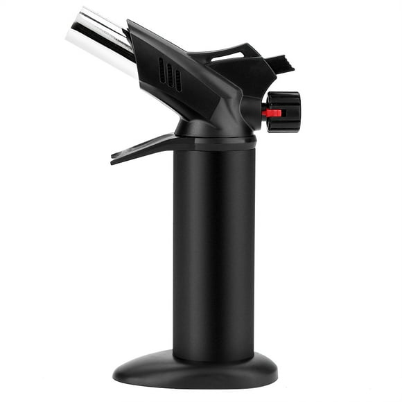 Dual Flame Outlet Refillable Butane Micro Torch Lighter with Safety Lock for Outdoor BBQ(Black)