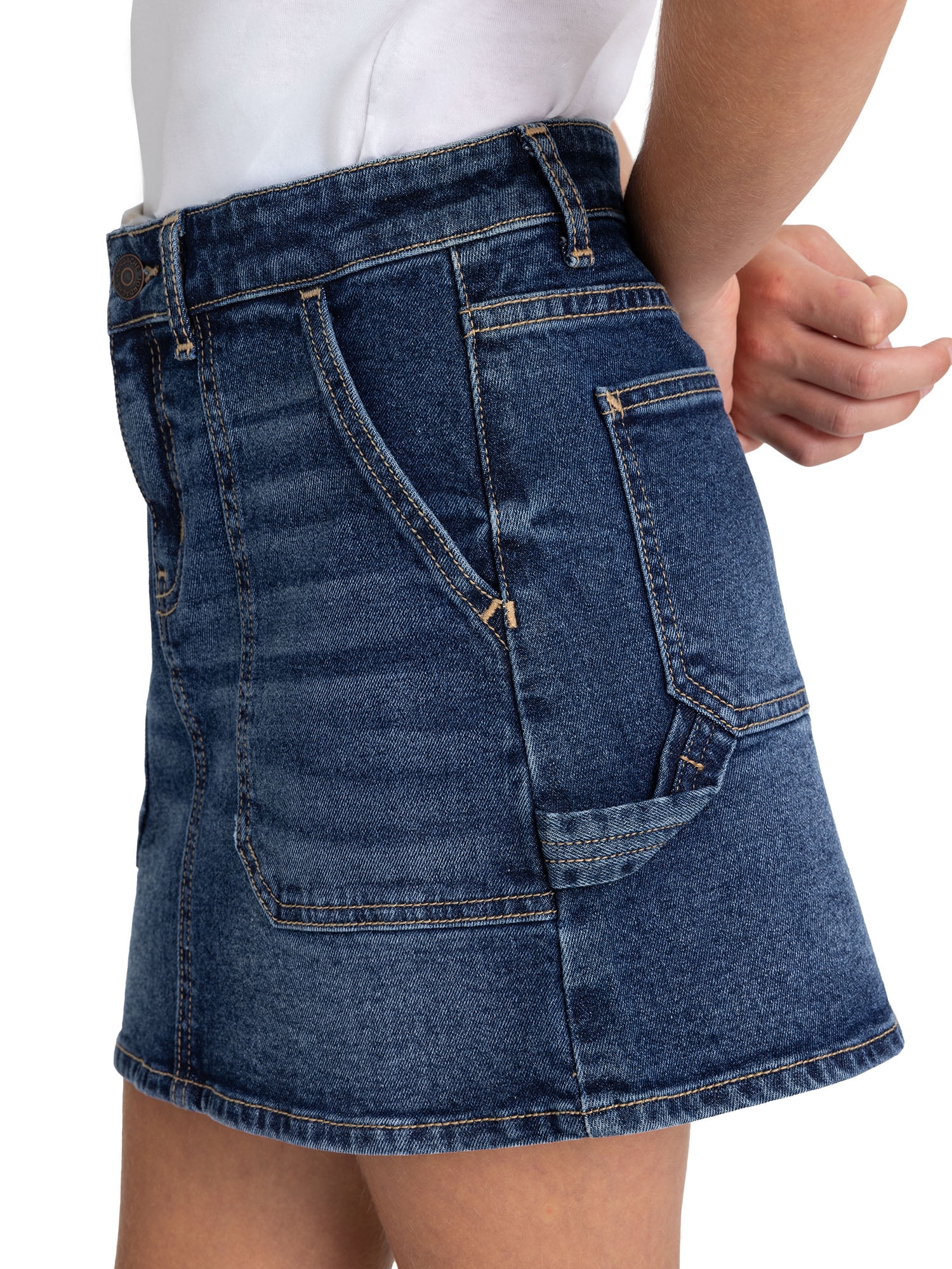 【Anyone more】Carpenter stitched denim mini skirts Jordache Girls Carpenter Denim Mini Skirt - Stretchy Fabric