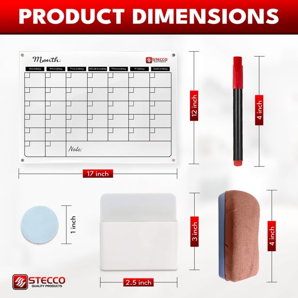 stecco-kitchen-magnetic-dry-erase-fridge-calendar-acrylic-dry-erase-monthly-calendar-acrylic-magnetic-calendar-for-fridge-family-calendar-nano-stickers-included-for-wall-mount-walmart-business-supplies