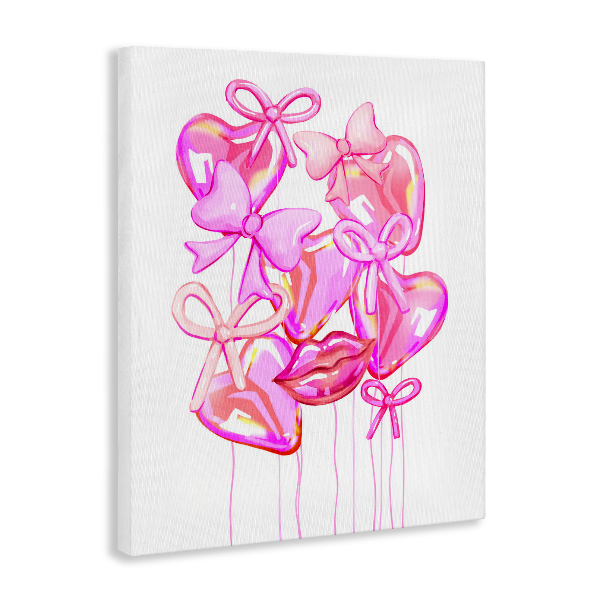 Pink Heart and Bow Balloons Canvas Wall Art, design by Ziwei Li