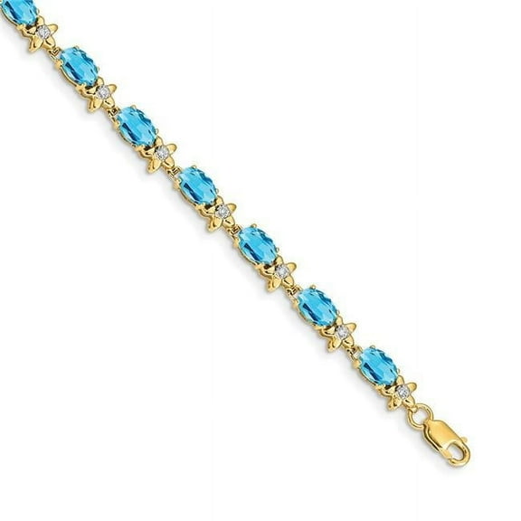 Primal Gold 14 Karat Yellow Gold Floral Diamond and Blue Topaz Bracelet
