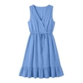 thumbnail image 4 of ClodeEU Women's Sleeveless V Neck Ruffle Hem Midi Dress,Casual Drawstring Waist Flowy Sundress Blue,Women's Plus XXL, 4 of 8