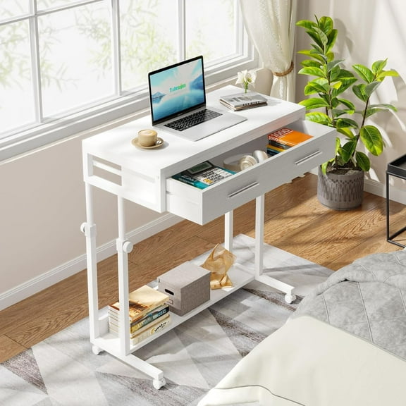 Tribesigns Portable Desk with Drawers, Mobile Laptop Desk with Wheels, Couch Desk Sofa Side Table