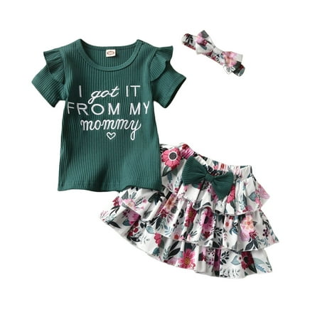 

Wiueurtly Toddler Girl Tops Floral Skirts Dress Ruffle Sleeve Summer 3Pcs Clothes Set Headband New Baby
