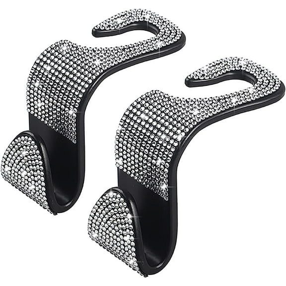 2 Pack Car Back Seat Headrest Hooks,Crystal Bling Rhinestone Car Back Seat Headrest Hooks,Car Purse Bag Holder for Women Men Silver