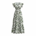 thumbnail image 6 of VBVC Women's Floral V-Neck Ruffle Sleeve Maxi Dress,Ladies Smocked Waist Boho A-Line Long Dress,Summer Flowy Tiered Beach Party Midi Dress For Women,Army Green,S-3XL, 6 of 7