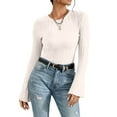 thumbnail image 5 of ZUKMRJPC Womens Long Bell Sleeve Shirts Solid Color Slim Fit Knitted Textured T-Shirts Trendy Going Out Fall Winter Fashion Outfits, 5 of 8