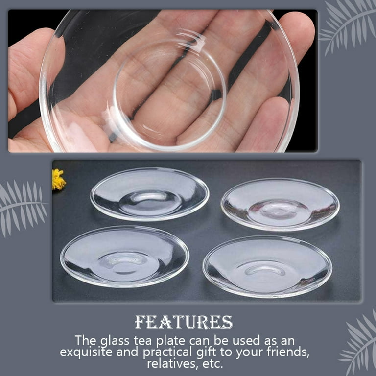 4Pcs Clear Glass Plates Saucers Household Tea Glass Plates Glass Kitchen Tableware