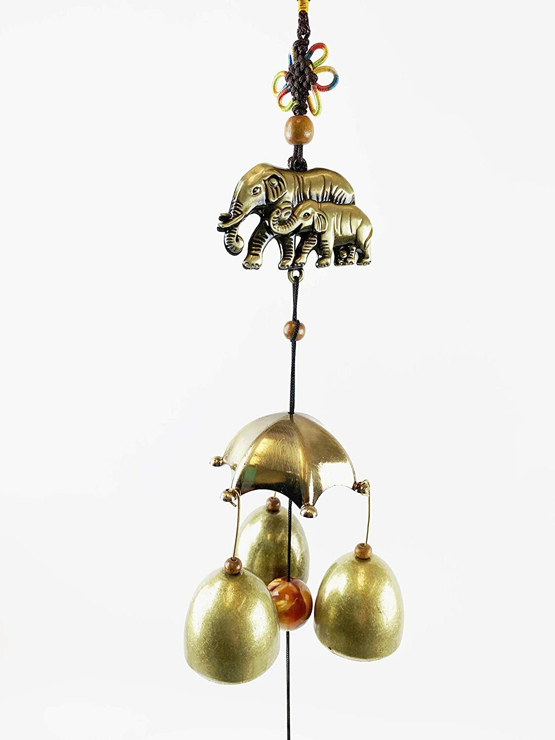 Yard Patio Decor Wind Chime Elephants w/ Brass Hanging Bells Ornament Feng Shui KT00252