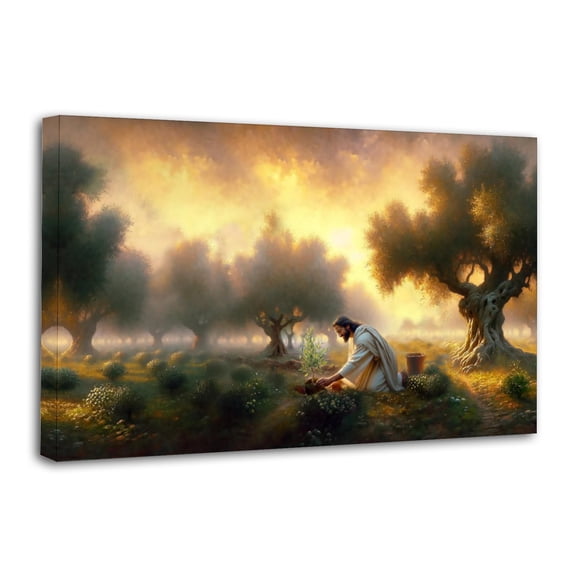 Jesus Planting Olive Trees Picture Print Canvas Poster Wall Paint Art Posters Decor Modern Home Artworks Gift 12x18inch(30x45cm)