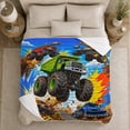 thumbnail image 5 of Printed Flannel Throw Blanket with Dynamic Construction Monster Truck Stunt, 5 of 9