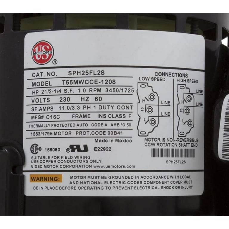 Motor, Emerson, 2.5 Horsepower, ThruBolt, 2-Speed, 230v, 48Y Motor, Emerson, 2.5 Horsepower, ThruBolt, 2-Speed, 230v, 48Y