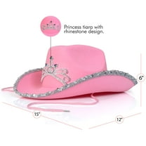 Skeleteen Pink Cowboy Hat - Pink Sequin Cowgirl Princess Hat with Crown Tiara Design