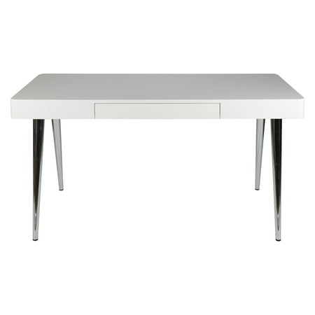 Whiteline 1 Drawer Metro Desk With Chrome Legs High Gloss White