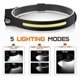 thumbnail image 2 of Usb Rechargeable Led Headlamp, Powerful Led Head Torch, Waterproof Camping Cob Headlamp With Sensitive Sensor Mode compatible Hiking Cycling Walking D, 2 of 5