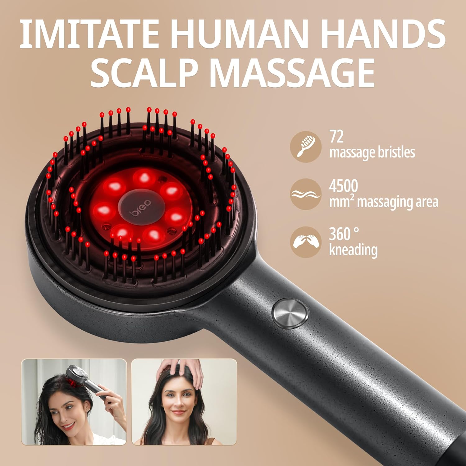 Handheld Red Light Scalp Massager, Waterproof 360° Massage Comb for Scalp Wellness and Supporting Hair Care Routines, Personal Care Tool for Men and Women