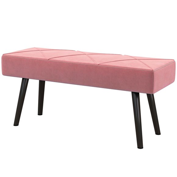 CoSoTower 39 Inches Upholstered Bedroom Bench, Modern End of Bed Bench with Steel Legs, Pink