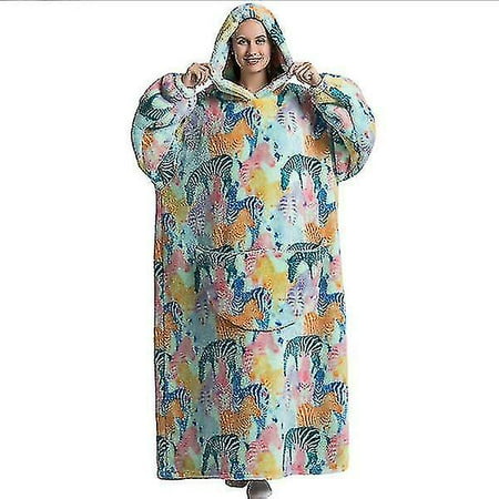 

New Women s Thickened Pajamas Wear-resistant Cashmere Lazy Blanket Home Casual Plush Hooded Sweater (Long)
