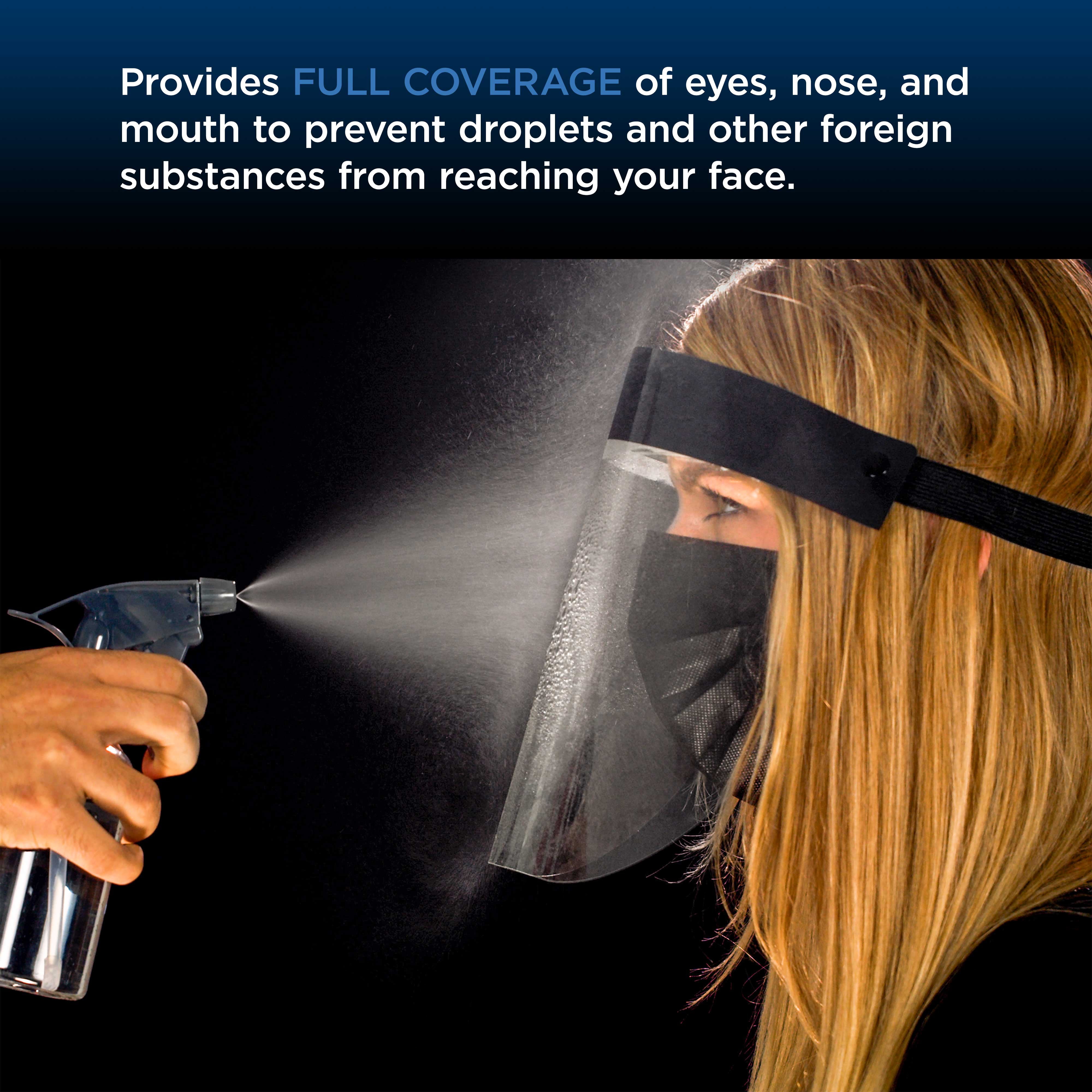 Face Shields - Case of 20 Packs (200 Black Shields) - Ultra Clear Protective Full Face Shields to Protect Eyes, Nose and Mouth - Anti-Fog PET Plastic, Elastic Headband