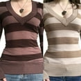 thumbnail image 6 of Women Long Sleeve Sweater Knit Pullover Shirts Casual Sweater Female Peach-heart Neck Striped Fashion Tops, 6 of 7