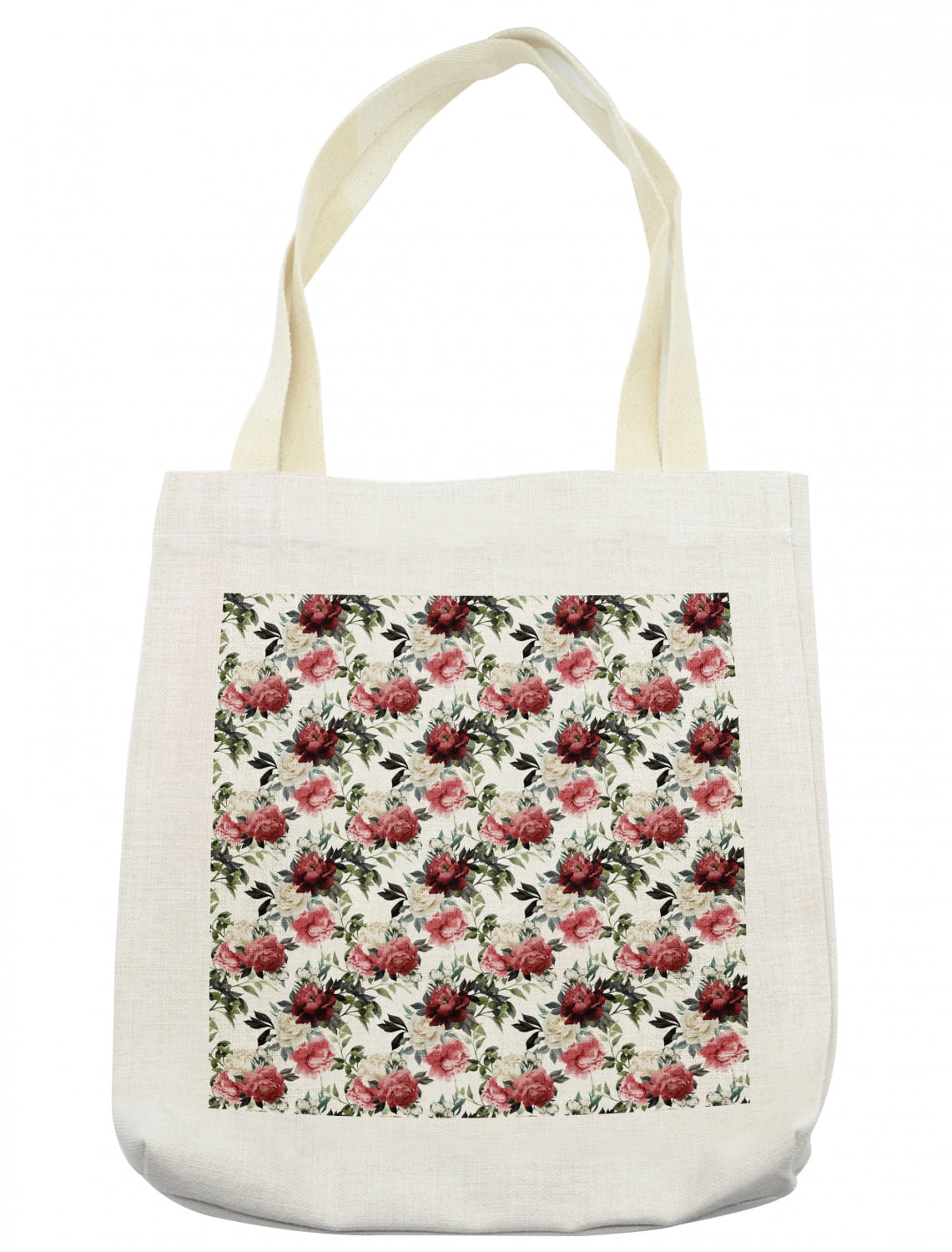 Shabby Flora Tote Bag, Floral Flower Roses Buds with Leaves and ...