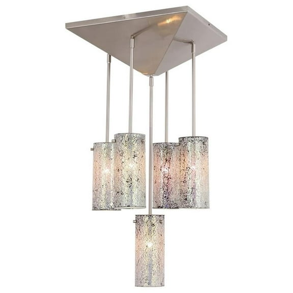 Woodbridge Lighting Pyramid 5-Light Glass Pendant in Satin Nickel/Iridescent