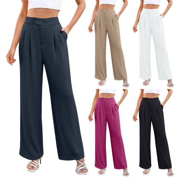 Endives Women's Dress Pant Wide Leg Suit Trousers Comfortable Elegant Pants Trousers Business Outfit With Pockets S-4XL