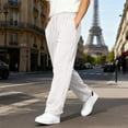 thumbnail image 4 of Men's Baggy Sweatpants Wide Leg Casual Pants Drawstring Elastic Waist Workout Athletic Jogger Sweat Pant White M, 4 of 6