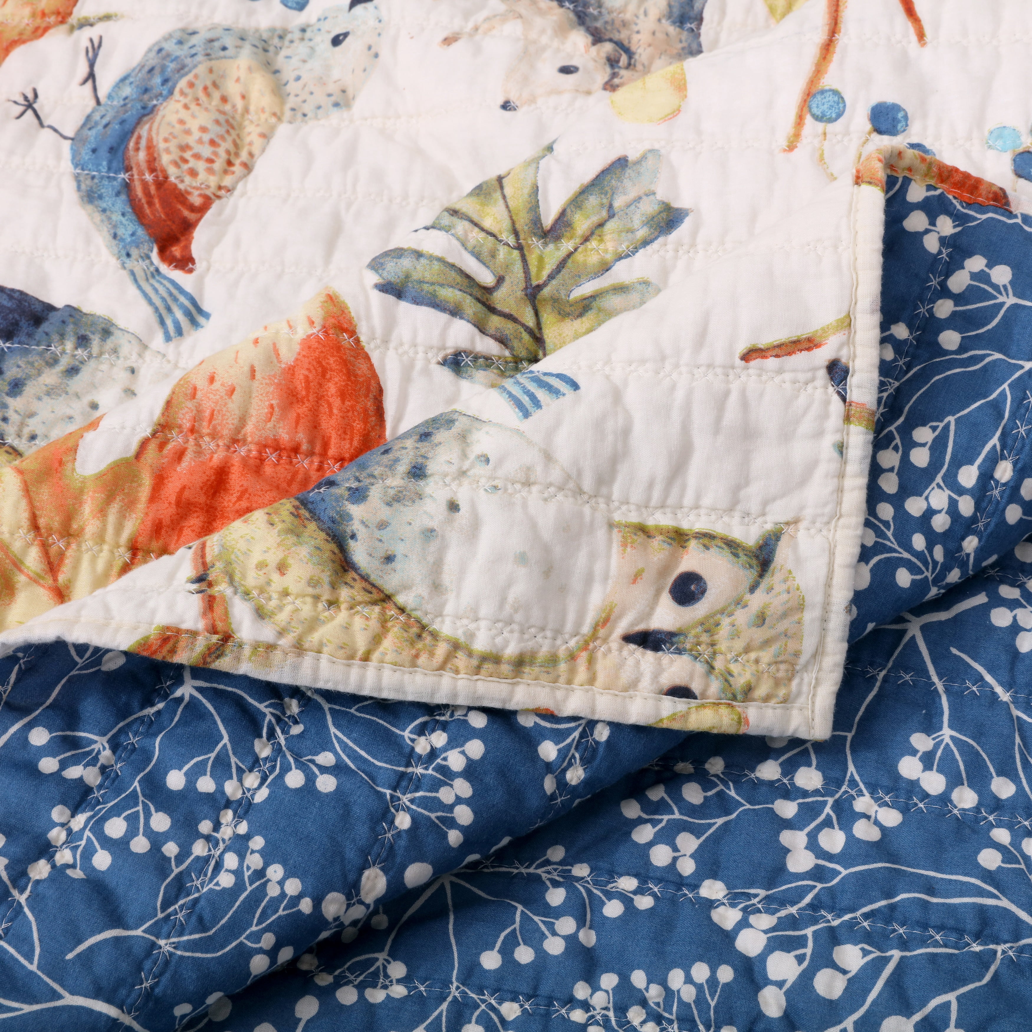 Barefoot Bungalow Willow Forest Friends Reversible Cotton-Filled Throw Blanket - Natural - 50 x 60 inches