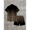 thumbnail image 2 of Men's 2 Piece Outfits Leopard Print Outfit Button Up Short Sleeve Shirt and Drawstring Shorts Set, 2 of 6
